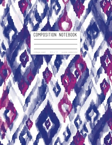 Composition Notebook - College Ruled, 8.5 x 11, Purple Watercolor: Soft Cover, 110 Pages