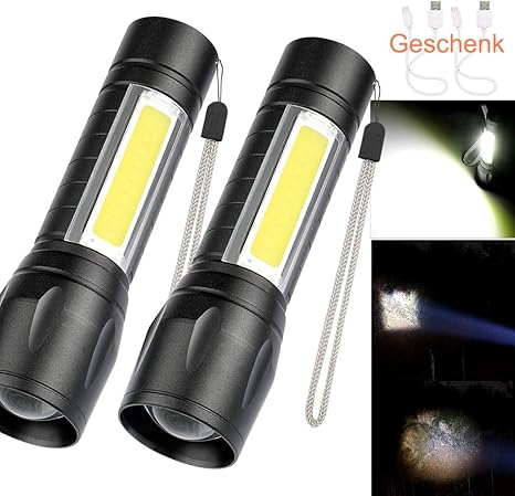 LED Taschenlampe JTENG USB Wiederaufladbar Taschenlampen Zoombar COB