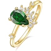 Gloffery 14K Gold Plated 1CT Engagement Rings for Women Pear Cut Green Created Emerald CZ Wedding Promise Rings for Her Size 5-10