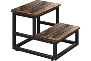 VonDream 2 Tier Step Stools for Adults with Non-Slip Stickers, Heavy Duty Bed Steps for High Beds,Kitchen Step Stool,Wide Wooden Step Stools for Kids, Step Stool for RV