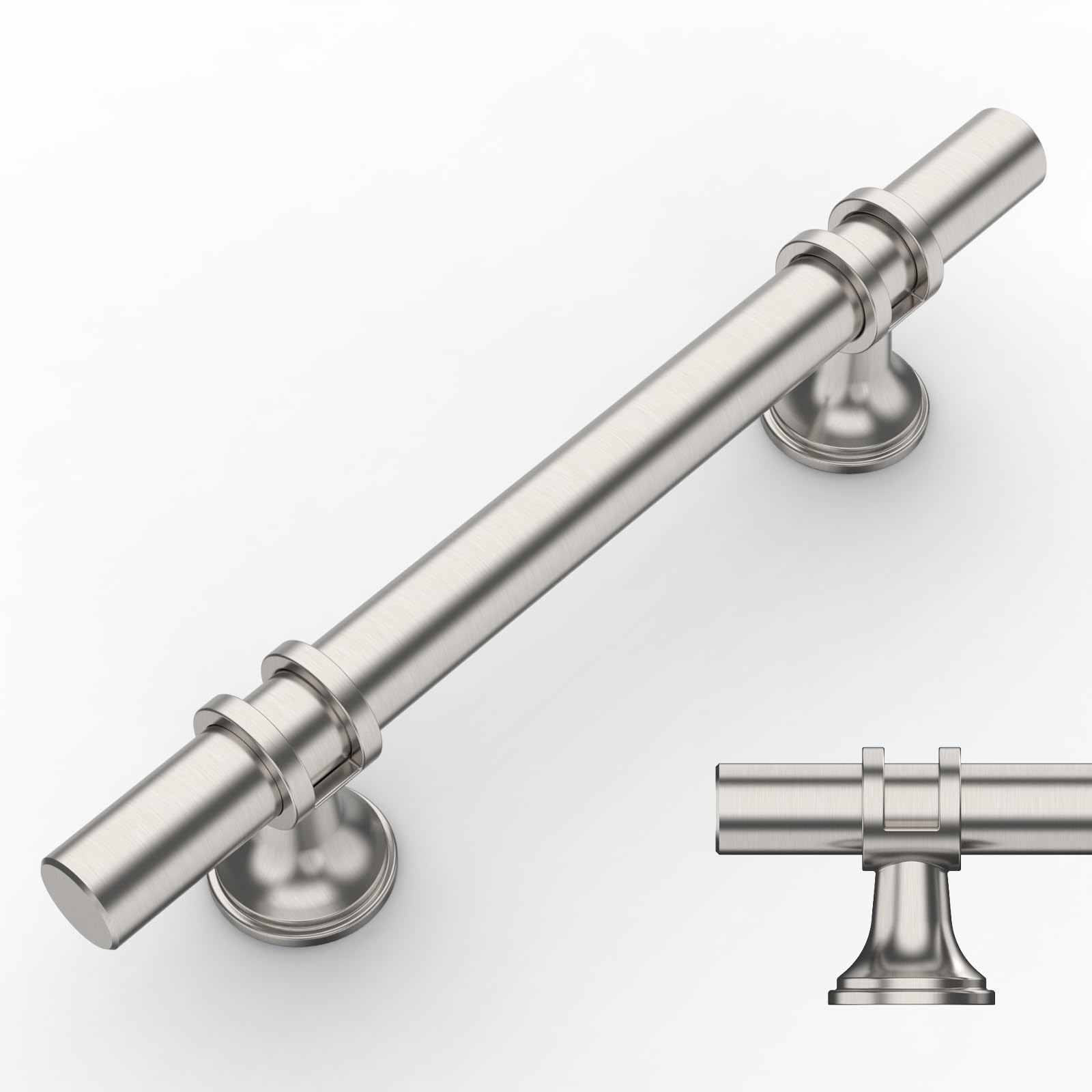 Amerdeco 10 Pack Brushed Satin Nickel Cabinet Pulls 3-3/4 Inch(96mm) Hole Center Cabinet Hardware Kitchen Cabinet Handles for Bathroom Drawer Pulls Dresser Pulls UK0002 — image 1