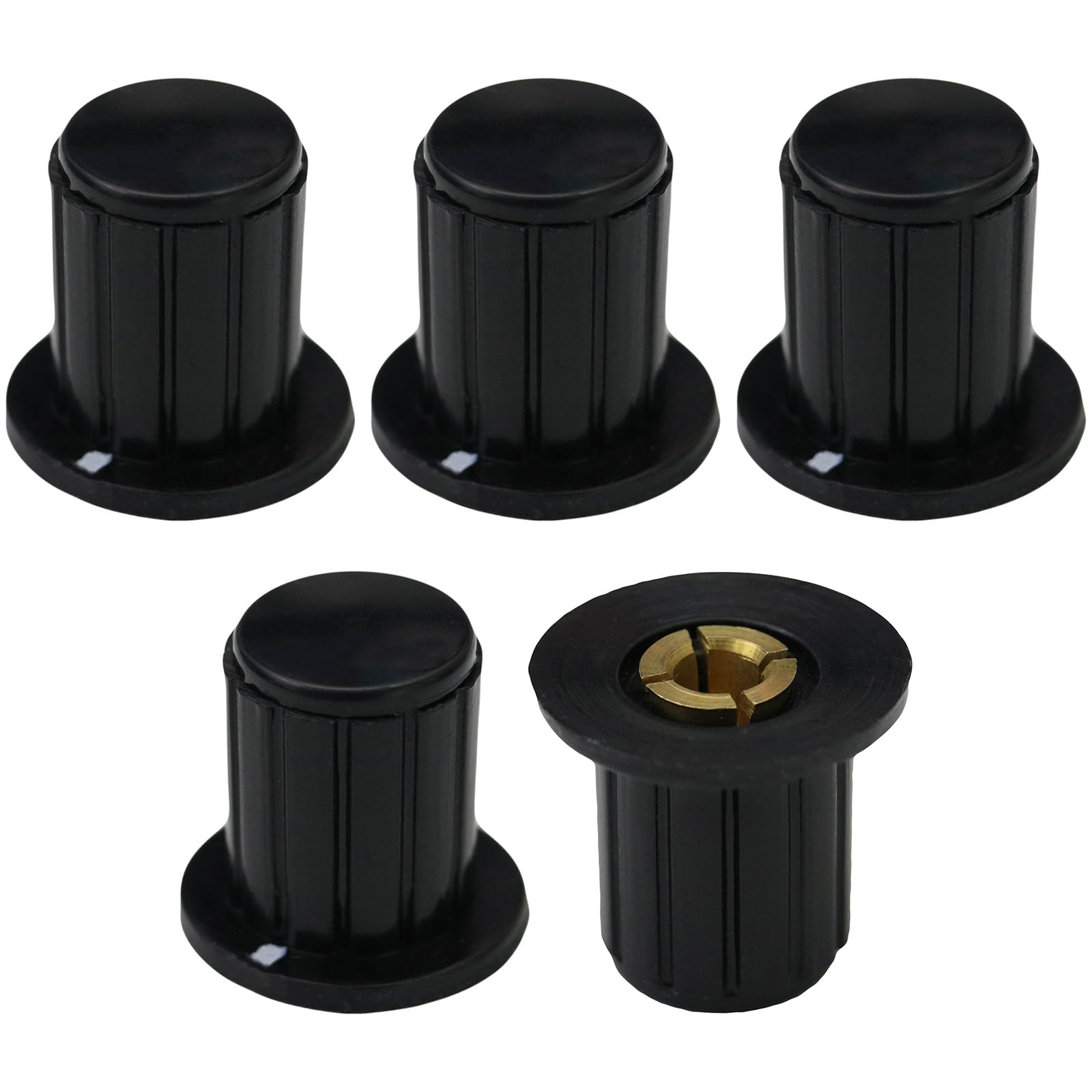 4mm Round Hole Top Hat Control Knob with Collet Fixing Pack of 5 (Black)