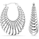 LeCalla 925 Sterling Silver Chunky Hoop Earrings | Italian Design Shrimp Earring | Lightweight Classic Click-Top Earring Hoops for Women