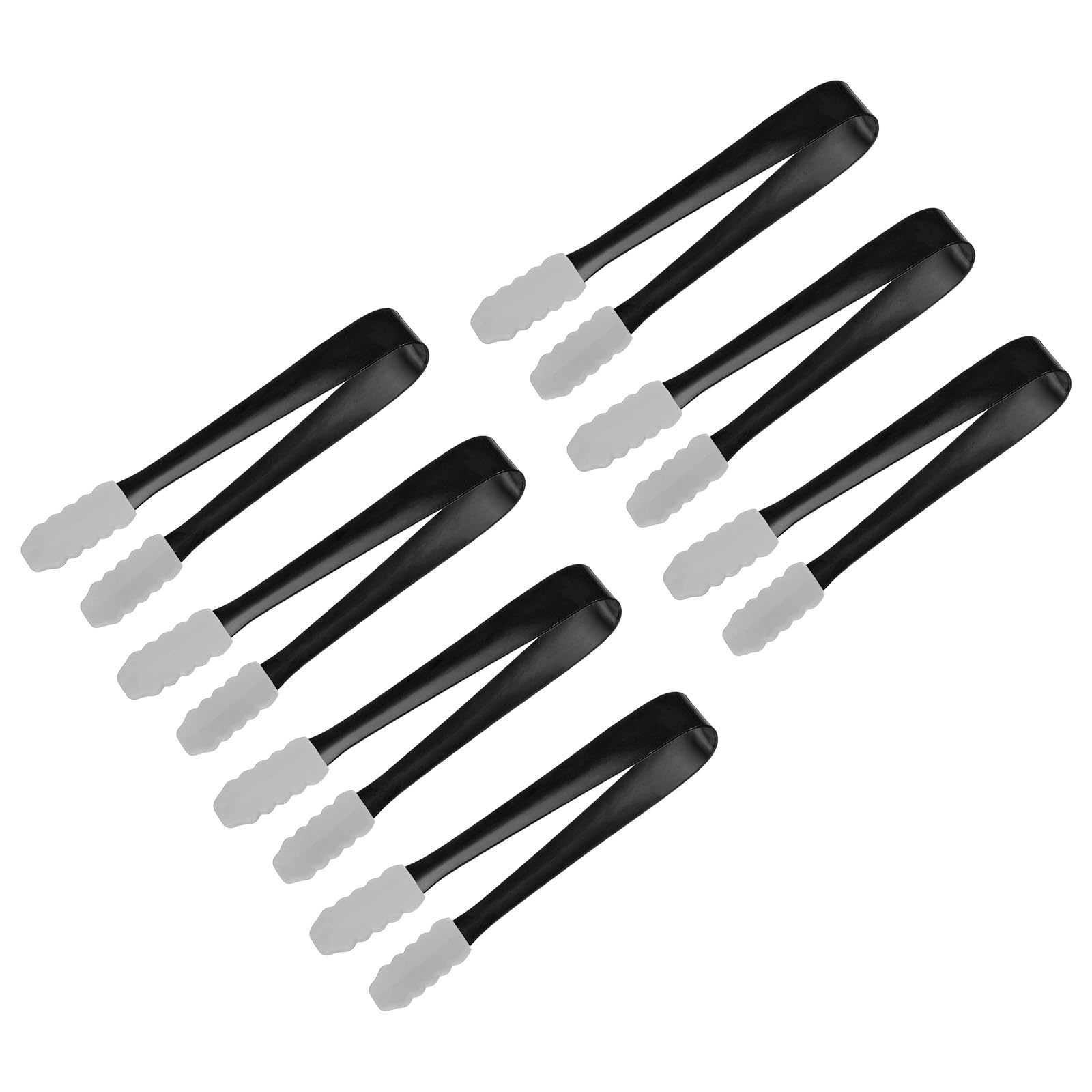uxcell Serving Tongs, 7pcs 5.3Inch - Stainless Steel Ice Tongs with Silicone Head, Tiny Tongs for Appetizers, Sugar, Desserts, Bar, Cafe (Black)
