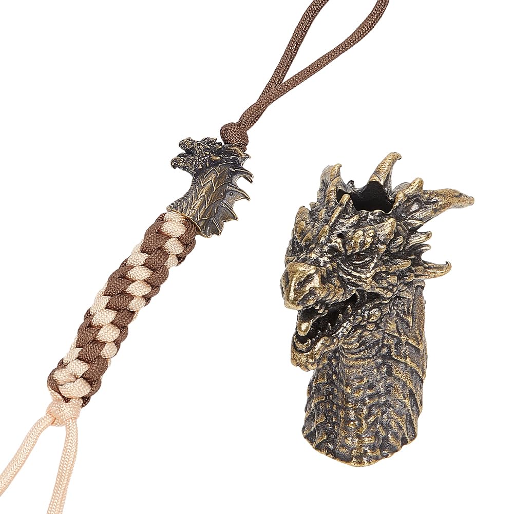 NBEADS Brass Parachute European Bead, 3.3x1.7x3.25cm Dragon Head Beads 0.6cm Large Hole Beads Antique Bronze Lanyard Beads for EDC Braided Rope Making Pendant Buckle Keychain