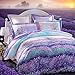 LOVO Fragrance of Provence 100% Cotton 3-Piece Bedding Set 1x Duvet Cover and 2X Pillow Covers Purple Full/Queen