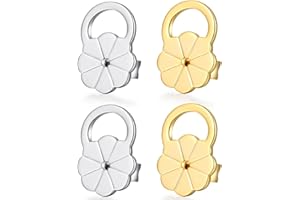 Moconar Earring Backs for Droopy Ears, Hypoallergince Earring Lifter Backs for Heavy Earrings Large Earring Backing for Studs Secure Earring Backers for Earlobe (White+Gold 4 pcs)