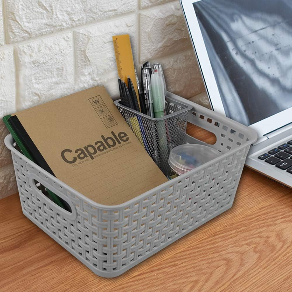 Yarebest 6-pack Weave Storage Baskets, Plastic Grey Basket, Small Baskets - Image 3