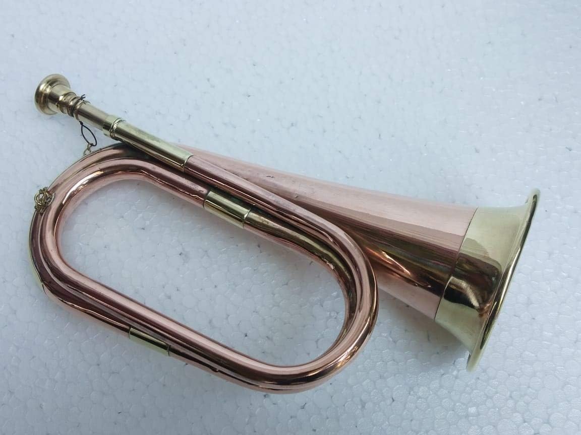 AnNafi Solid Copper & Brass Bugle| US Military Cavalry Horn | Musical Instrument Classic Style |Boy Scout Bugle | Army Military Attack War Command Signal Horn: Musical Instruments