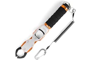 Ghosthorn 11" Aluminum Alloy Fish Lip Gripper with Scale - 40lbs Saltwater Fishing Grabber Tool, 360° Swivel Non-Slip Handle, Corrosion-Resistant Fish Holder for Caught Fish, Fish Control Tackle