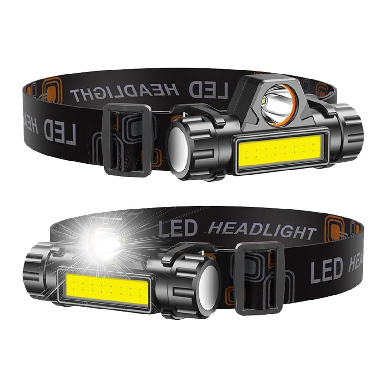 LETOUR Headlamp Rechargeable, 2000 Lumens Ultra-Light Bright LED Head Torch, 2 Pack Waterproof Headlight Lightweight COB Head Lamp Flashlight for Outdoor, Camping, Running, Cycling, Fishing, Hiking