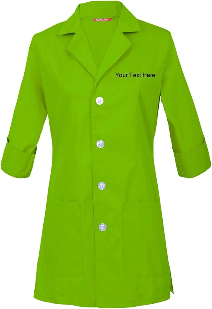 Embroidered Women's 3/4 Sleeve Lab Coat Personalized with Your Text Amazon.co.uk Clothing
