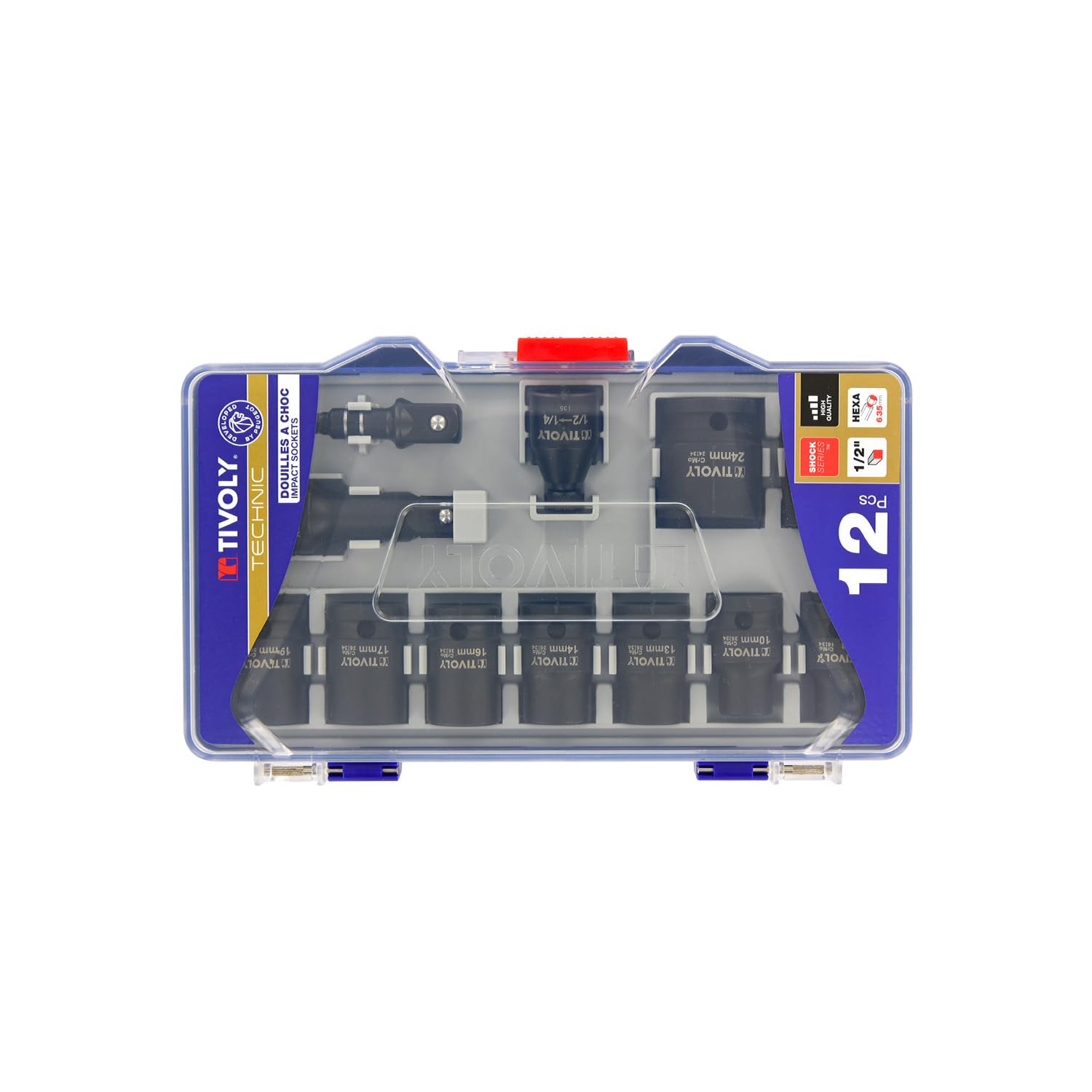 TIVOLY - Impact Socket Set - 9 1/2 Sockets Ø5/16’’ to 59/64’’ + 2 Adapters + 1 Extension