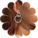 Allereyae Vintage Crystal Circle Drop Earrings Rhinestone Hoop Dangle Earrings Gold Cz Circle Stud Earrings Crystal Hoop Earrings Jewelry for Women (Gold)