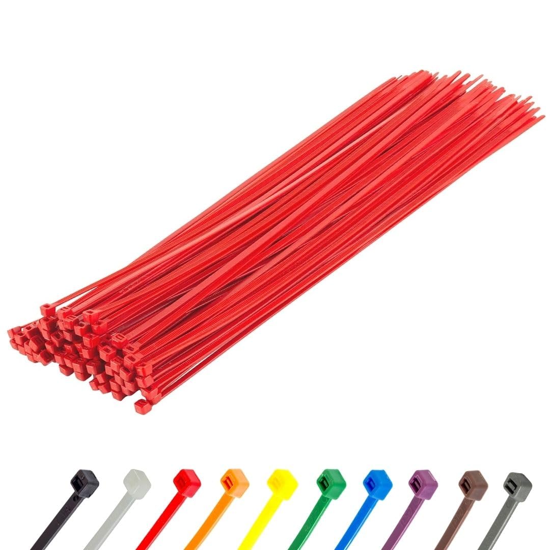 Gocableties Heavy Duty Long Red Cable Ties, 370mm x 4.8mm, Pack of 100, Premium Nylon Zip Ties, Plastic Tie Wraps, Secure Self-Locking Mechanism, for Home, Garden, Office and DIY