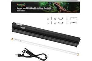 T5 UVB Reptile Light Fixture HO UVB Bulb Lighting Combo Kit, 10.0 UVB Light for Reptiles Terrarium Hood with 24W Reptile Ligh