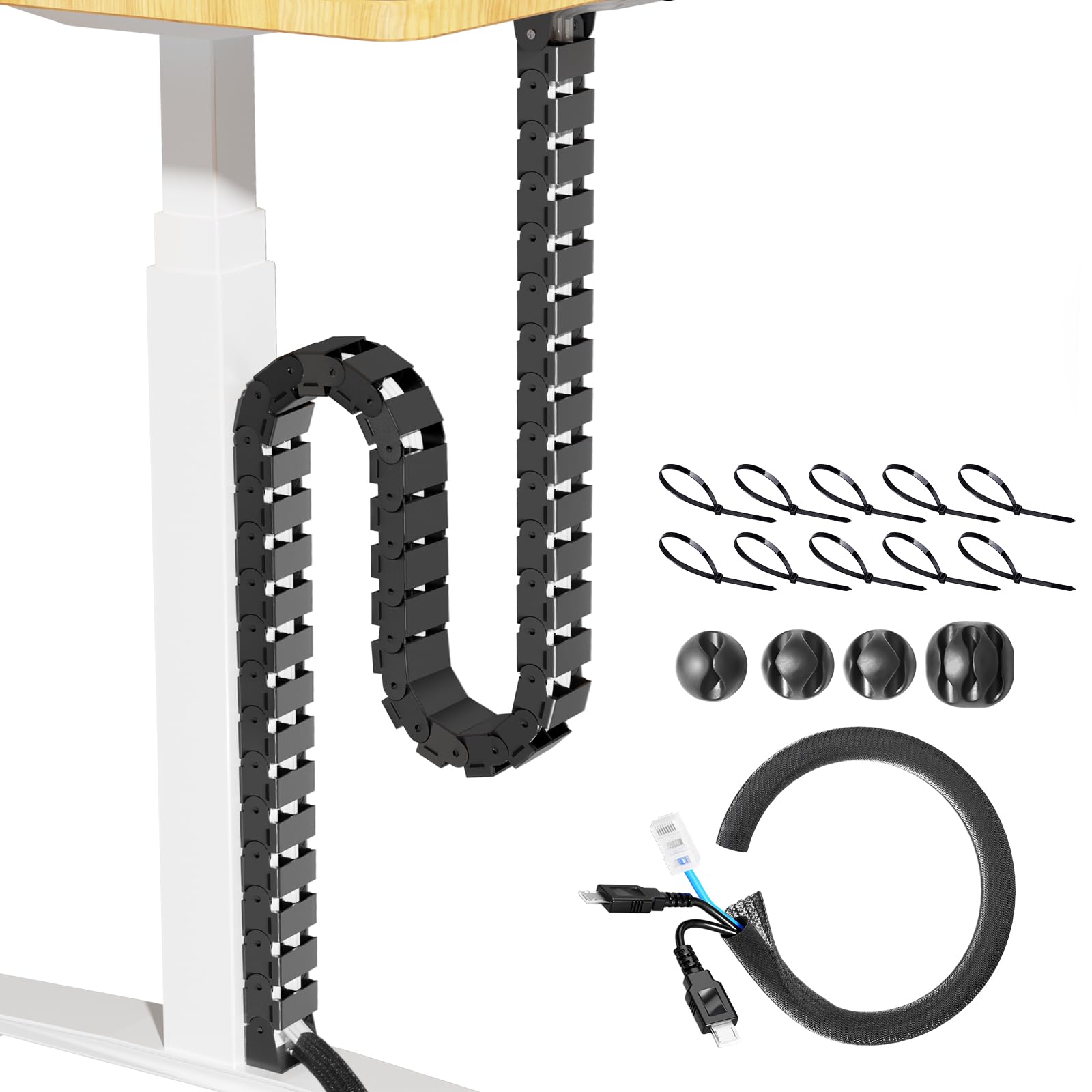 Photo 1 of Cinati 52 Inch Vertebrae Cable Management, Black Under Desk Vertebrae Cable Management Kit, Adjustable Length Wire Sleeve for Standing Desk, Cord Organizer for Office - 2 Way Mounting (Tape or Screw)