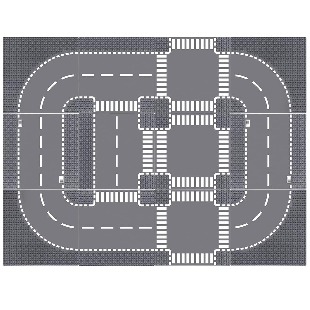 Lekebaby 12 Pack Road Base Plates, 10"x10" City Street Plates Compatible with All Major Brands,4 Curve / 3 T Junction / 2 Straight /3 Junction — image 1