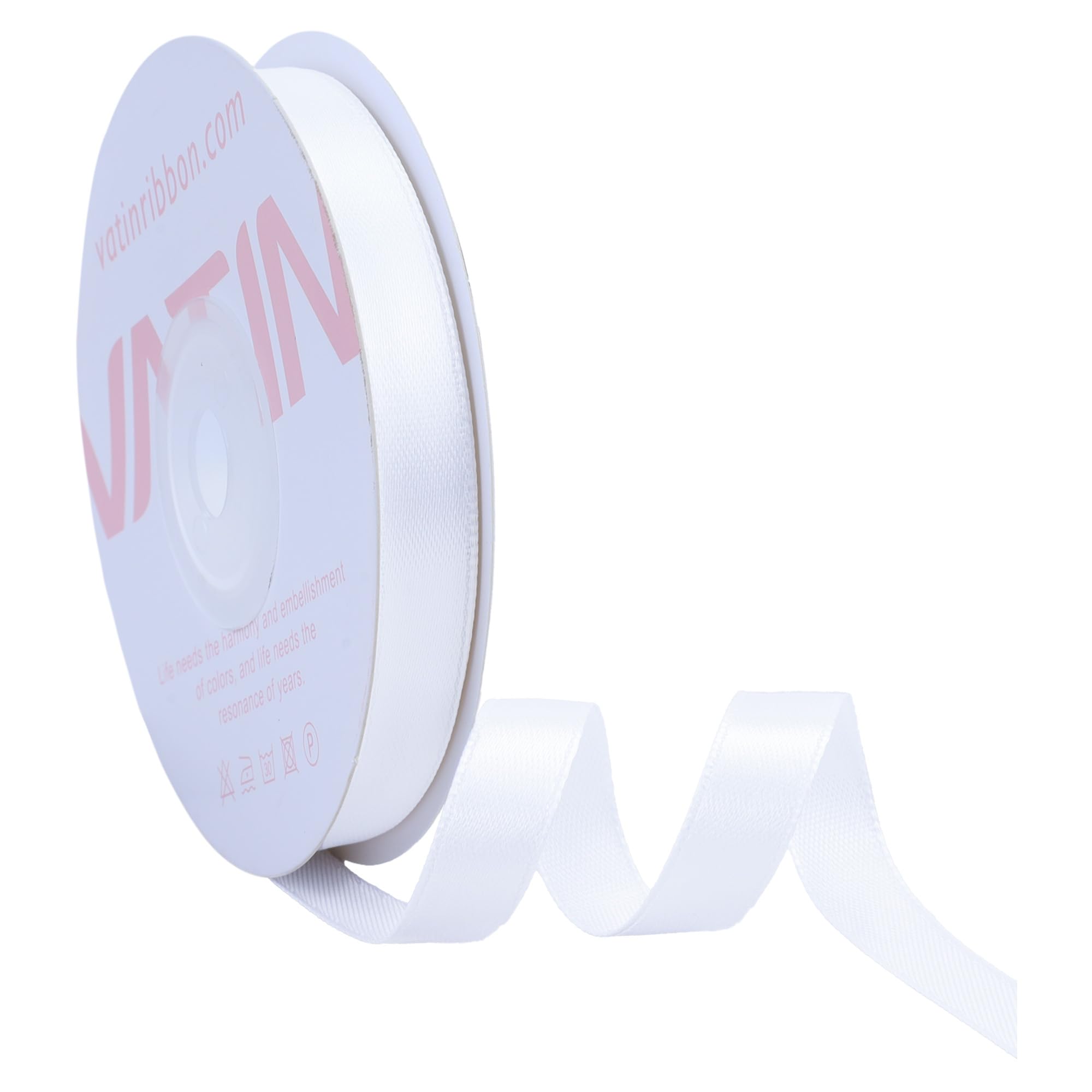 VATIN White Satin Ribbon Polyester 10mm X 23m(25 Yards) Craft Fabric Ribbon Perfect for Gift Wrapping,Hair Bow,Party Balloon Trimming, Cake Decoration Sewing and Other Craft Projects