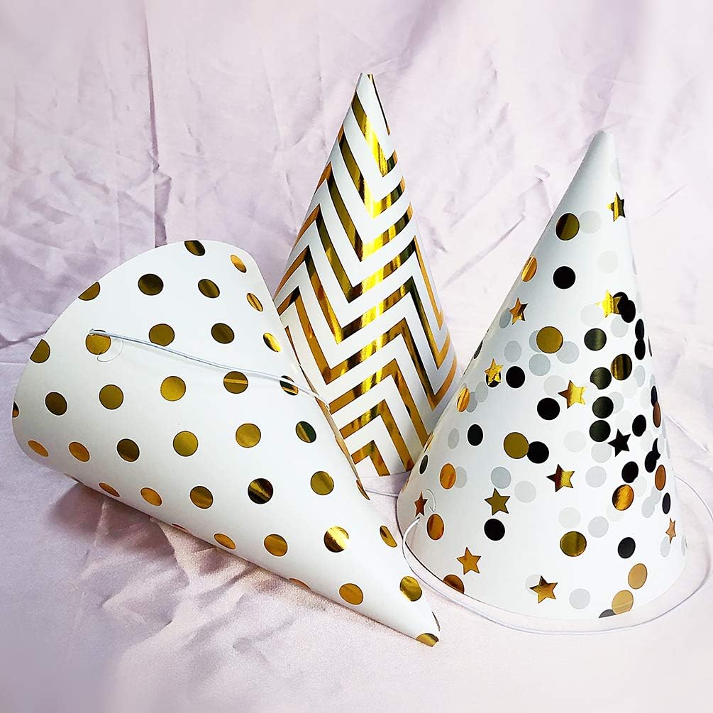 Boieo Gold Birthday Party Hats, 12 pcs Assorted: Clothing