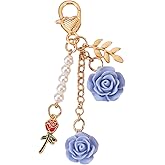 Joiigaem Rose Keychain Charms Camellia Flower Pendent Tassel Chain Key Rings Accessories for Women