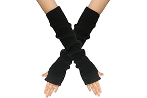 LERTREE Women Girls Knit Cashmere Blend Gloves Long Arm Warmers Elbow Warmers Fingerless Mittens with Thumb Hole