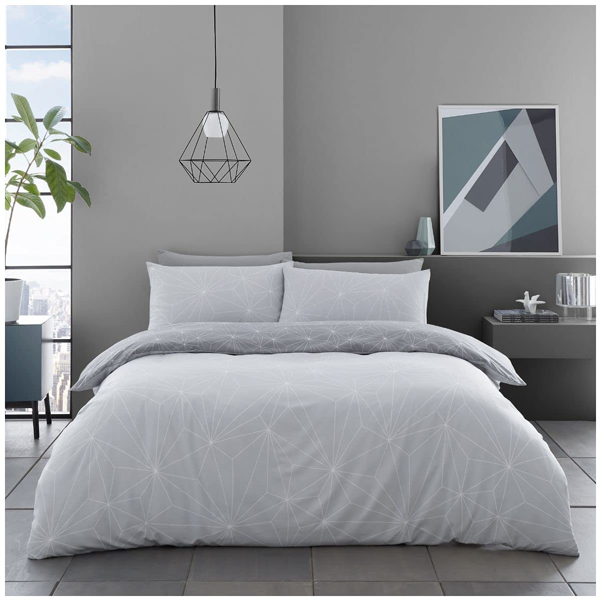 GC GAVENO CAVAILIA Reversible Printed Duvet Cover, Easy Care Quilt Set, Soft Cosy Bedding, Polycotton, REX-Grey, Single
