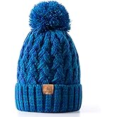 PAGE ONE Womens Winter Ribbed Beanie Crossed Cap Chunky Cable Knit Pompom Soft Warm Hat