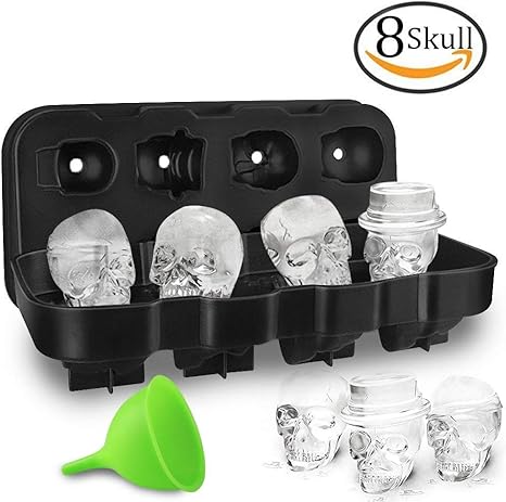 Amazon Honeyholly 製氷皿 シリコン 3dスカル 氷アイストレー 柔軟なシリコ 製氷器 8個取り Bpaフリー 製氷トレー 取出し簡単 四角氷 蓋付き 氷 漏れな 高耐久性 ブラック 製氷皿 オンライン通販