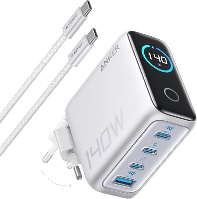 Chargeur USB C 140W, Adaptateur Ordinateur 4 Ports, Rapide, Compact