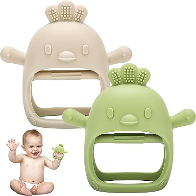 Dzpuhuojz 2 Pack Baby Teething Toys Teething Mitten Beige Green 6-12 Months
