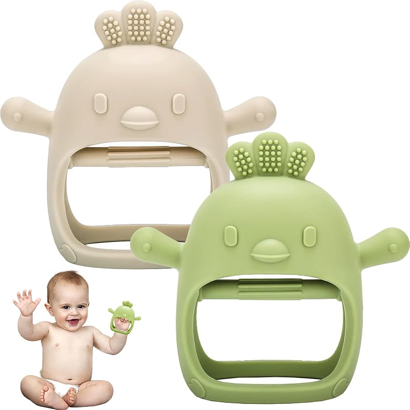 Dzpuhuojz 2 Pack Baby Teething Toys Teething Mitten Beige Green 6-12 Months