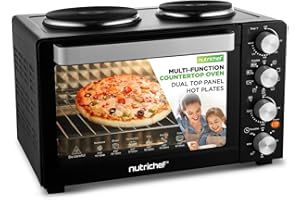 NutriChef 30 Quart Kitchen Convection Oven & 2 Burner Cooker - 1500 Watt Oven - 7 Cook Functions Rotisserie, Cook, Bake, Broi