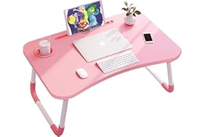 Laptop Bed Table, Portable Lap Desk Breakfast Tray with Foldable Legs, Reading Holder and Cup Slot for Eating Breakfast, Read