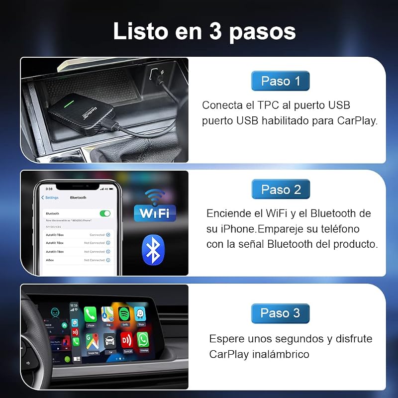 Adaptador sem fio carlinkit 3.0 carplay compatível com audi/porsche/volvo/mercedes/vw/kia/hyundai, configuração de dois fios