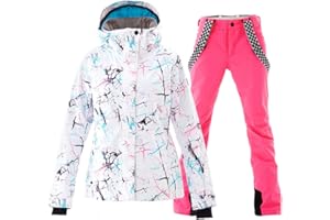 GS SNOWING Women's Ski Jackets and Pants Set Windproof Waterproof Insulated Snowsuit Winter Warm Snowboarding Snow Coat