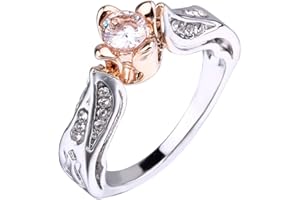 SXFSE Womens Luxury Rings, Exquisite Rose Gold Rose Floral Ring Silver Flower Wedding Jewelry Size 5-10 for Girlfriend Mother