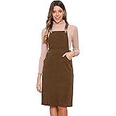Allegra K Corduroy Overall Dress for Women Midi Length Adjustable Straps Pockets Square Neck Casual Pinafore Dress