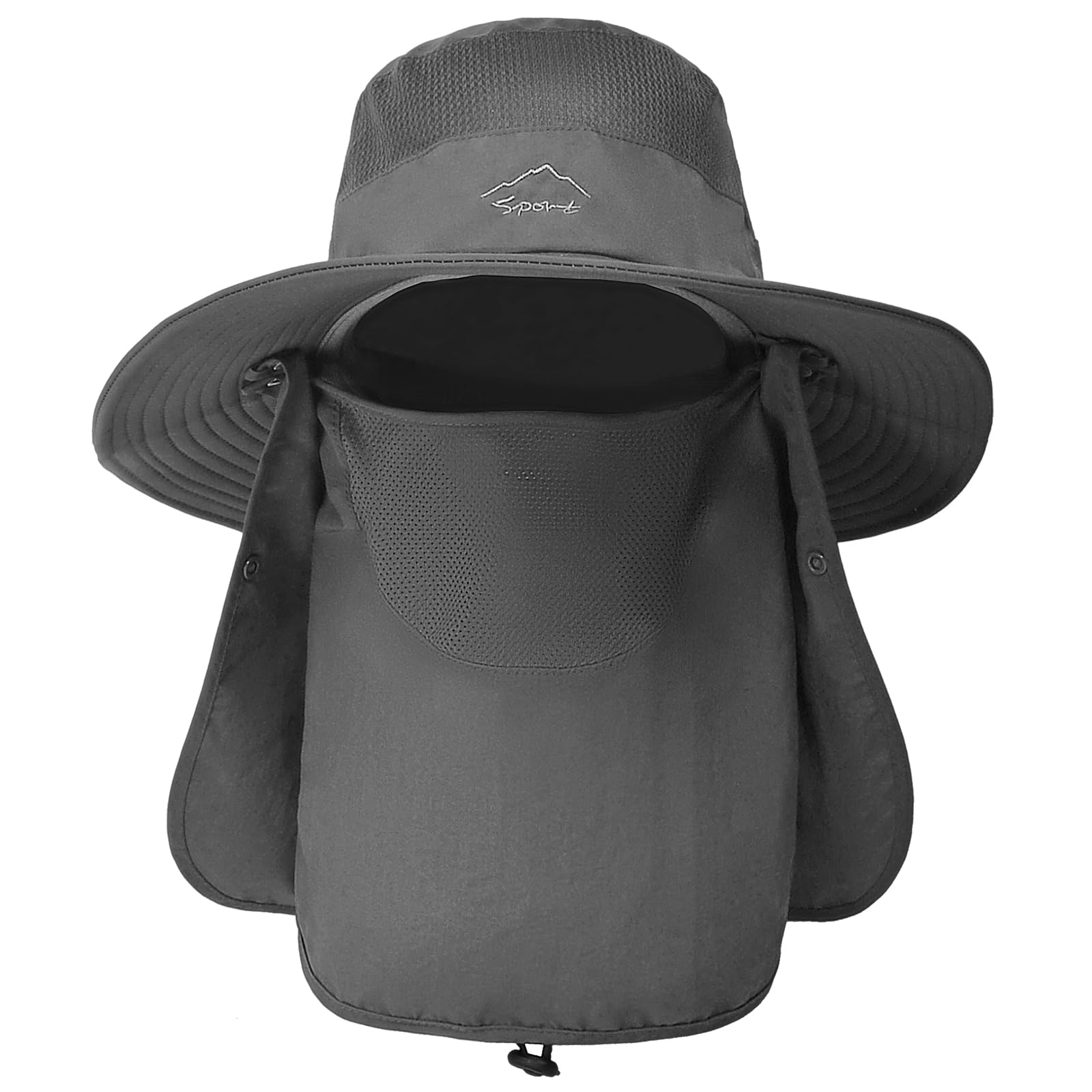 TAGVO Wide Brim Sun Hat with Detachable Neck Face Flap, Outdoor UPF 50+ Protection Fishing Hats, Camping Hiking Walking Travel Sun Bucket Hats Foldable Sun Caps - Adjustable Chin Strap Dark Grey