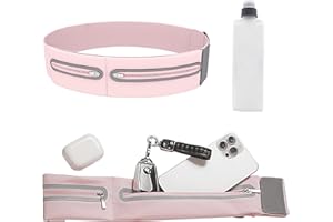 Running Belt with Bpa-Free Water Bottle Adjustable Hydration Belt for Men and Women with 3 Zippered Pockets and 360° Reflecti