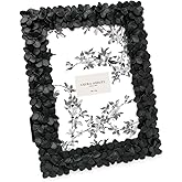 Laura Ashley 5x7 Black Flower Textured Hand-Crafted Resin Picture Frame w/Easel & Hook for Tabletop & Wall Display, Decorative Floral Design Home Dรฉcor, Photo Gallery, Art (5x7, Black)