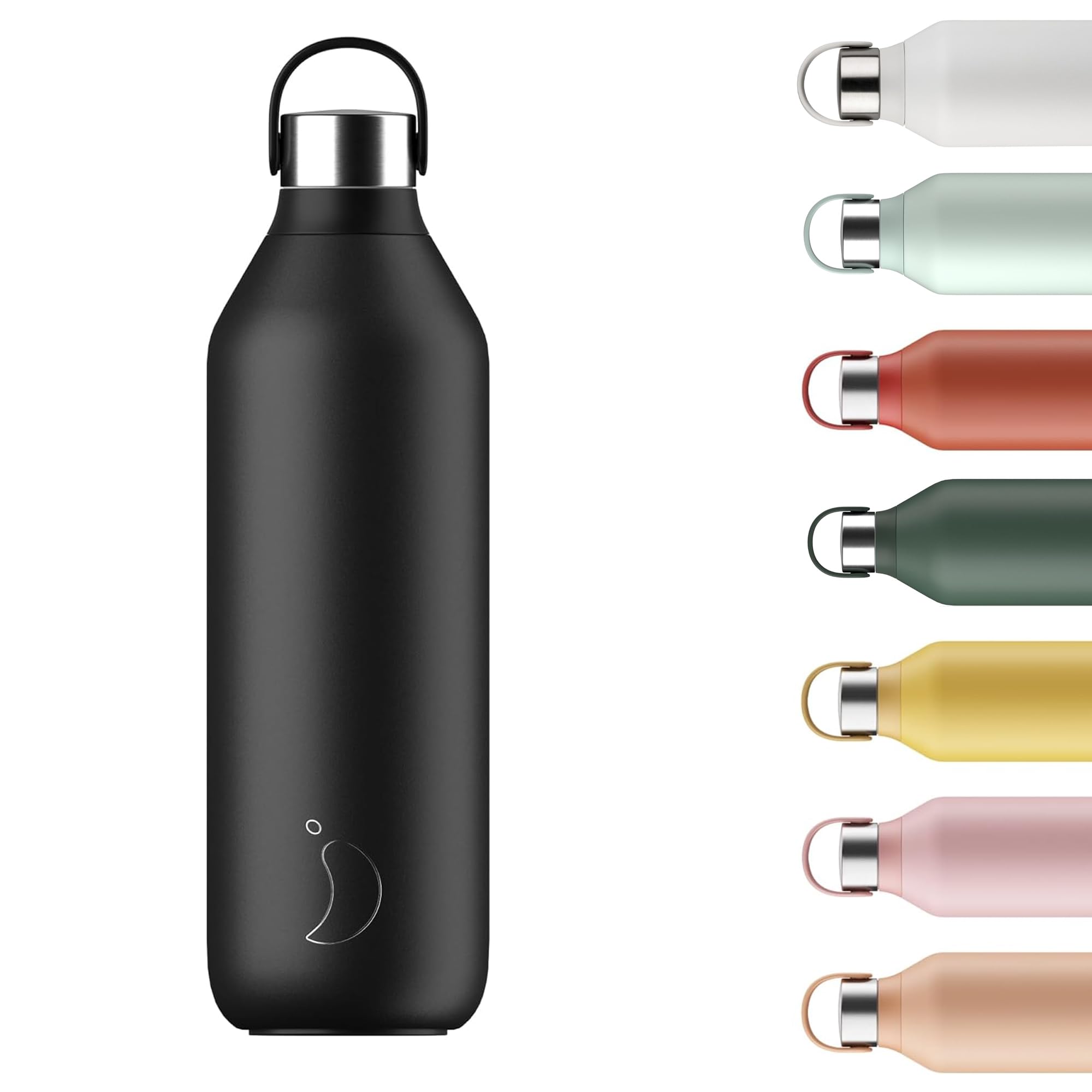 Chilly's Series 2 Water Bottle - Vacuum Insulated Stainless Steel Water Bottle with Soft Collar & Carry Loop, Thermal Flask for Hot & Cold Drinks - Leak Proof, No Sweat - Abyss Black, 1000ml
