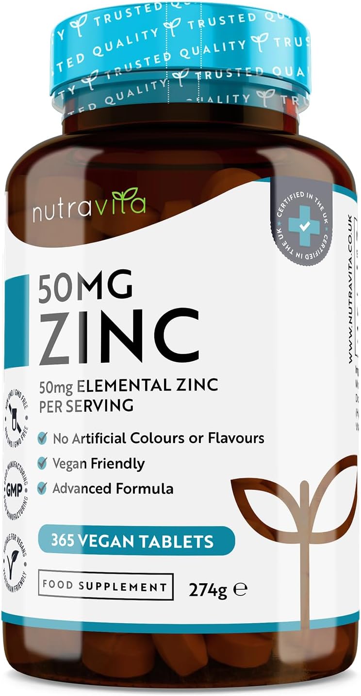 Nutravita Zinc Tablets 50mg - 365 Vegan Tablets - Immune Support