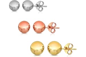 PORI JEWELERS .925 Sterling Silver Ball Stud Earrings (3-Pair-Pack) 3MM 4MM AND 5MM… Choose your color