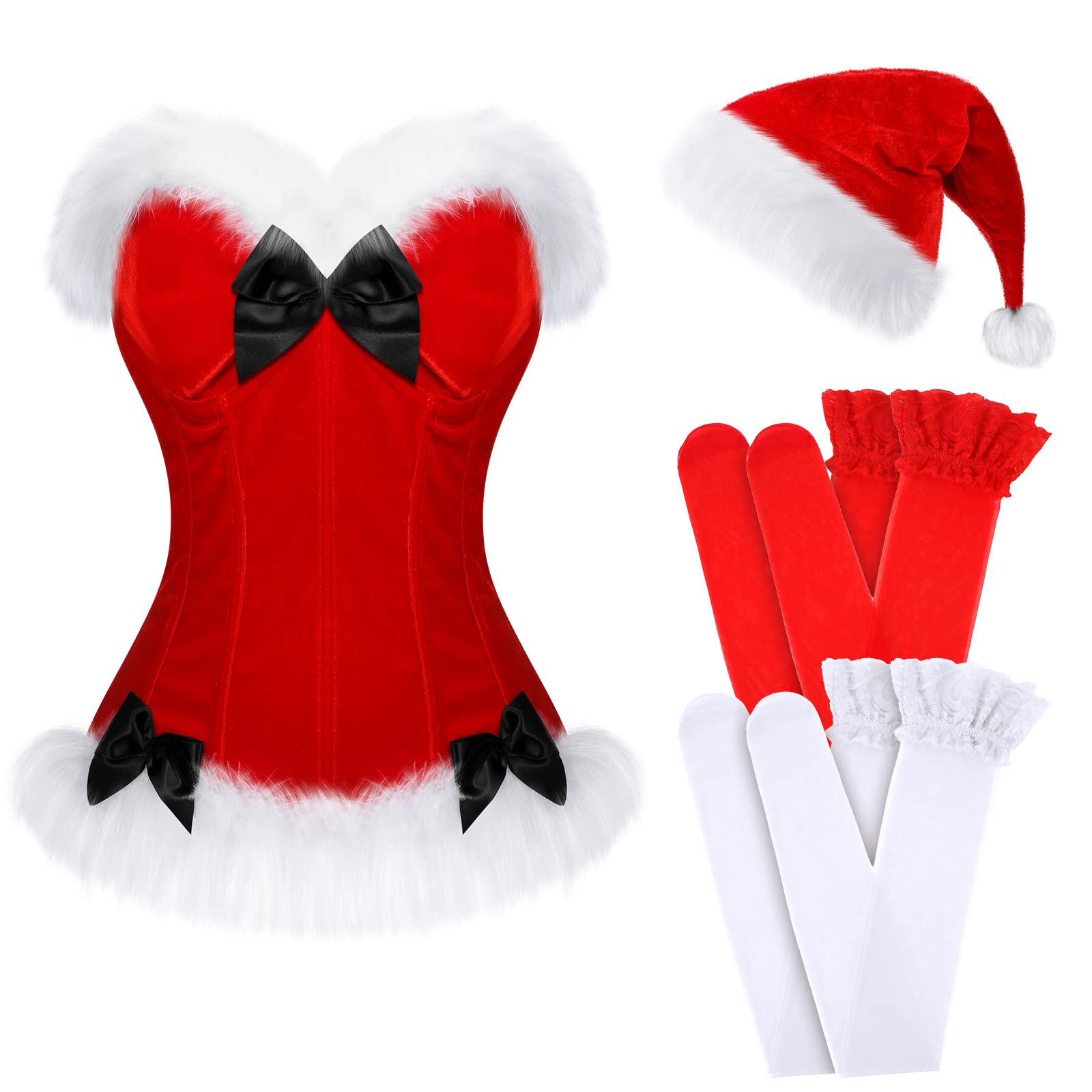 Photo 1 of Haysandy 4 Pcs Sexy Christmas Santa Lingerie Costume Women Girls Claus Costume Dress Hat for Xmas Outfits(Red,Xx Large)