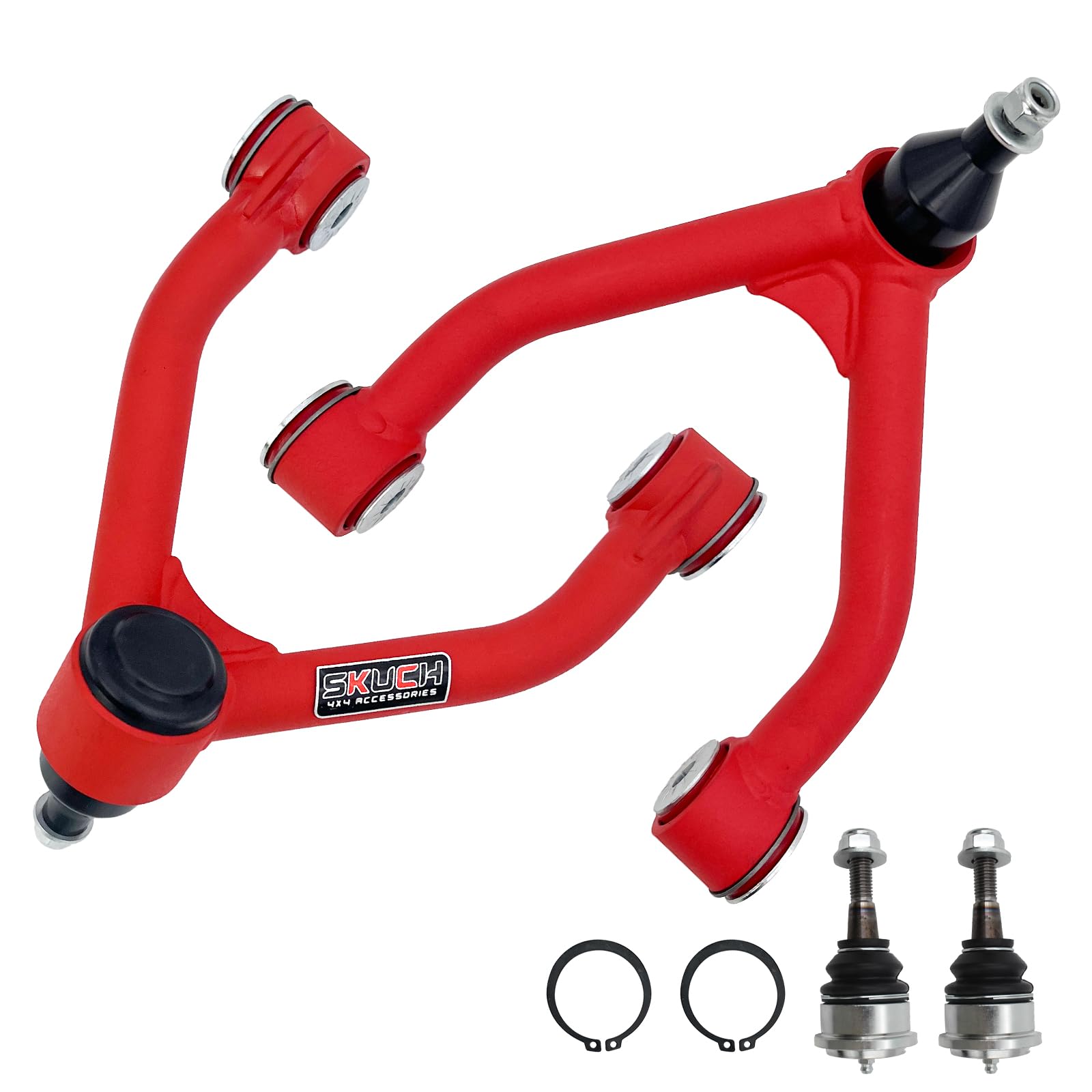 Photo 1 of 2-4" Lift Front Upper Control Arms for 1988-1998 Chevy GMC K1500, 1993-1994 Blazer, 1995-1999 Tahoe, 1992-1999 Yukon, Suburban K1500, PU Bushing, 2 Replacement Ball Joints, Wrinkle Red