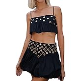 Wuitrie Women 2 Piece Outfits Sleeveless Crop Top Mini High Waisted Pleated Skirt Set for Summer Party Club Going Out