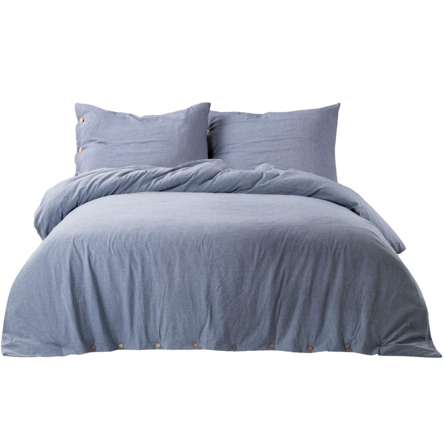 Bedsure 100 Washed Cotton Duvet Cover Sets King Size Denim Blue Bedding Set 3