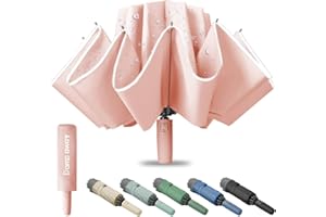 Damp away Windproof Travel Umbrella for Rain, Large Portable Reverse Folding Car Umbrella, Inverted Design, Compact Auto Open Close with Durable Waterproof Canopy, Fits Backpack/Women Men, 45.6 Inch