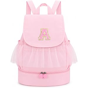 Luchike Drawstring Backpack Dance Bag for Girls -Initial Letter Ballet with Separate Shoe Sports Gym Bag Girls Swim Beach